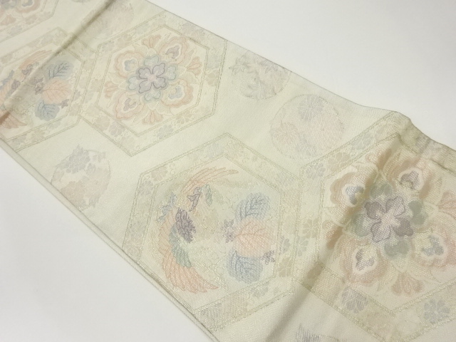 佐賀錦亀甲に鳳凰・華文・花々模様織出し袋帯